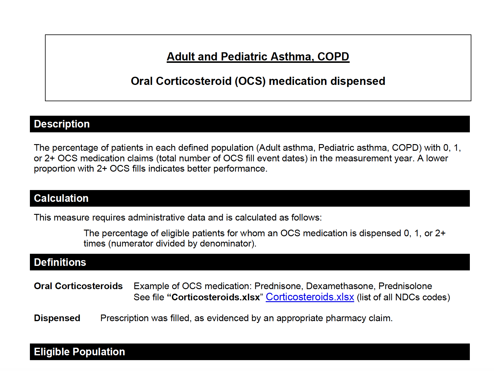 Asthma (Pediatric or Adult), COPD Oral Corticosteroid Medication Dispensed Measure